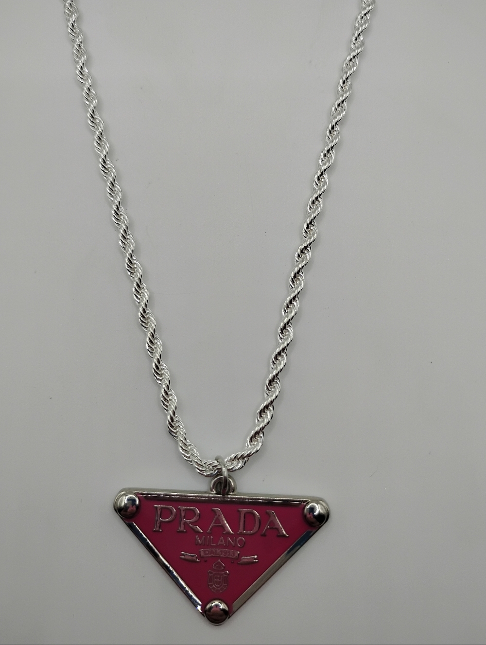 Prada Fushia Authentic Charm On A 925 Sterling Silver Rope Necklace - Picture 4 of 13